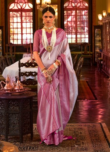 Pink color Kanjivaram Silk Classic Designer Saree with Woven