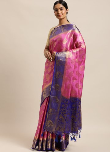 Pink color Kanjivaram Silk Contemporary Saree with