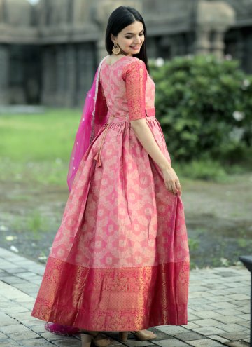 Pink color Kanjivaram Silk Gown with Woven