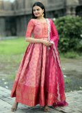 Pink color Kanjivaram Silk Gown with Woven - 2
