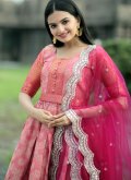 Pink color Kanjivaram Silk Gown with Woven - 3