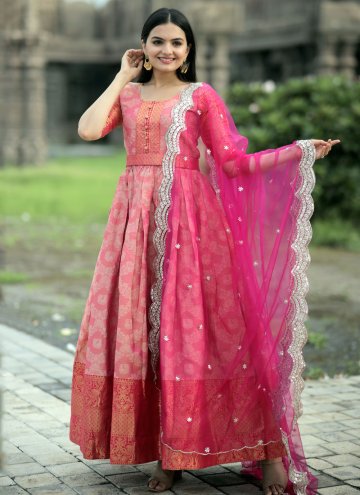 Pink color Kanjivaram Silk Gown with Woven