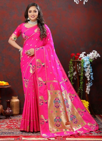 Pink color Meenakari Silk Trendy Saree