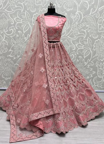 Pink color Net A Line Lehenga Choli with Diamond Work