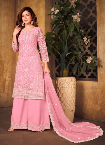 Pink color Net Designer Palazzo Salwar Suit with Cord