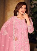 Pink color Net Designer Palazzo Salwar Suit with Cord - 2