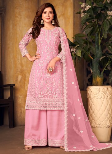 Pink color Net Designer Palazzo Salwar Suit with C