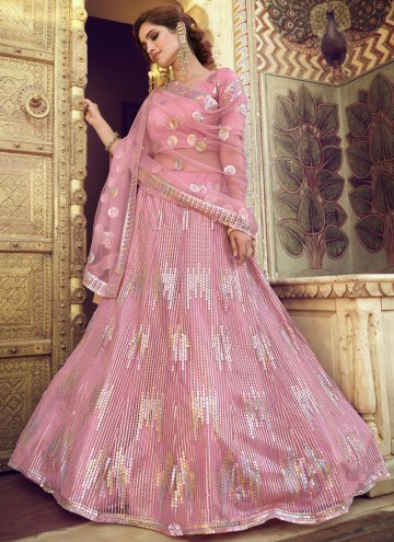 Pink color Net Lehenga Choli with Sequins Work