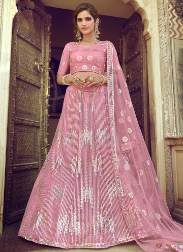 Pink color Net Lehenga Choli with Sequins Work