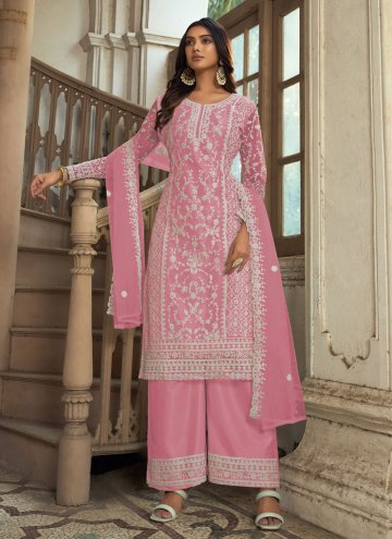 Pink color Net Trendy Salwar Suit with Embroidered