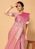 Pink color Organza Traditional Saree with Woven - 1