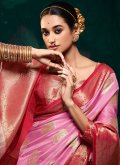 Pink color Organza Trendy Saree with Woven - 1