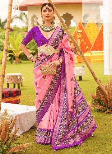 Pink color Patola Silk Designer Saree with Patola Print