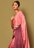 Pink color Plain Work Chinon Classic Designer Saree - 1