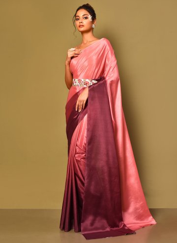 Pink color Plain Work Chinon Classic Designer Saree