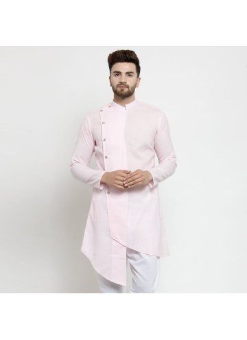 Pink color Plain Work Cotton  Kurta Pyjama