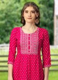 Pink color Rayon Designer Kurti with Embroidered - 1