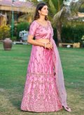 Pink color Satin A Line Lehenga Choli with Embroidered - 3