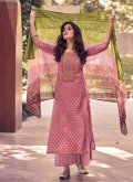 Pink color Satin Designer Pakistani Salwar Suit with Embroidered - 2
