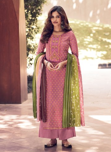 Pink color Satin Designer Pakistani Salwar Suit wi
