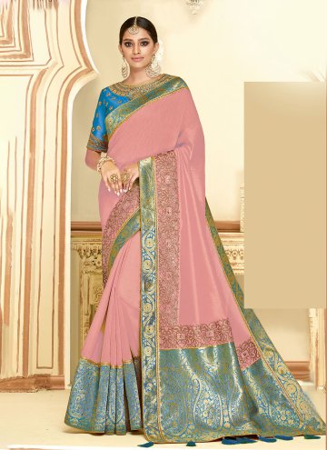 Pink color Satin Silk Classic Designer Saree with Border
