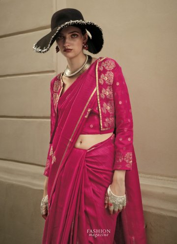Pink color Satin Trendy Saree with Woven