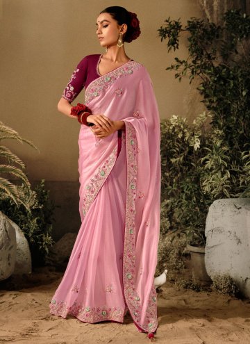 Pink color Silk Classic Designer Saree with Embroidered