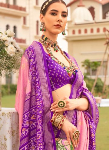 Pink color Silk Classic Designer Saree with Patola Print