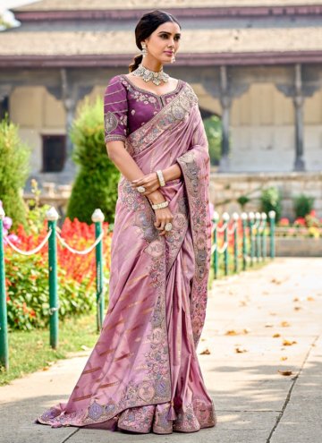 Pink color Silk Contemporary Saree with Embroidere