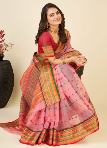Pink color Silk Contemporary Saree with Woven