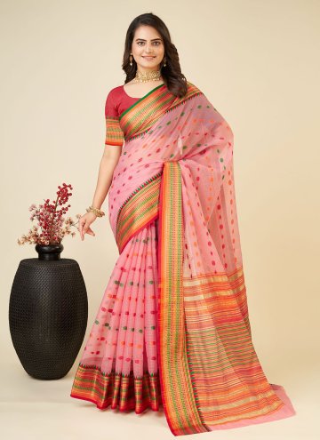 Pink color Silk Contemporary Saree with Woven