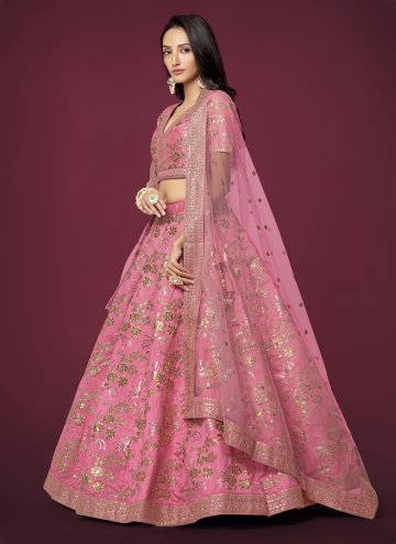 Pink color Silk Designer Lehenga Choli with Embroidered