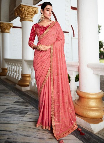 Pink color Silk Designer Saree with Border