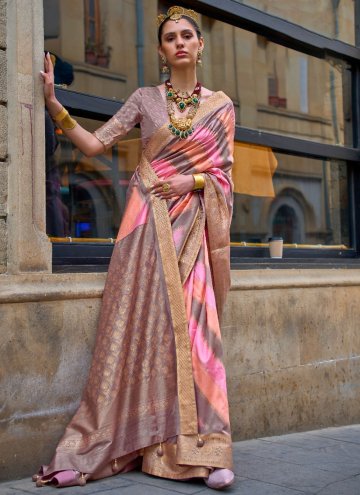 Pink color Silk Designer Saree with Woven
