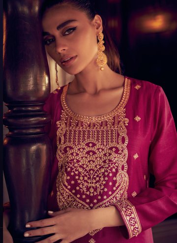 Pink color Silk Pakistani Suit with Embroidered