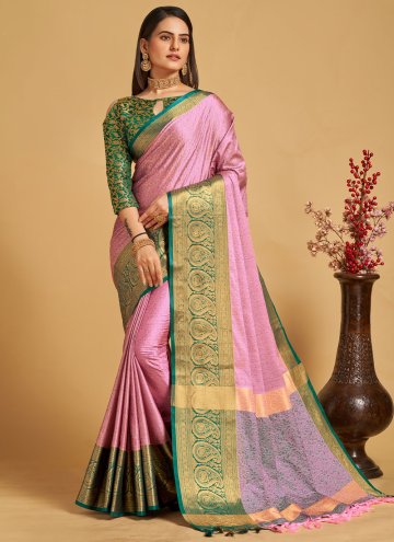 Pink color Silk Trendy Saree with Jacquard Work