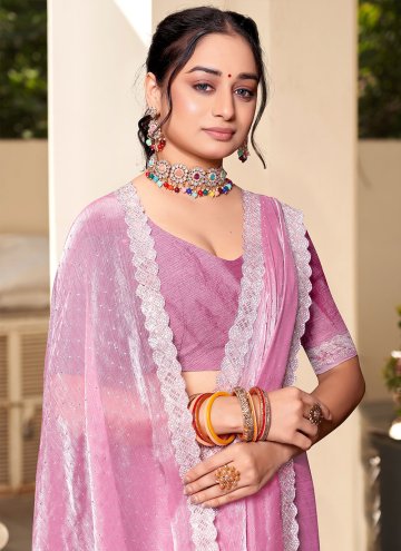 Pink color Silk Trendy Saree with Swarovski