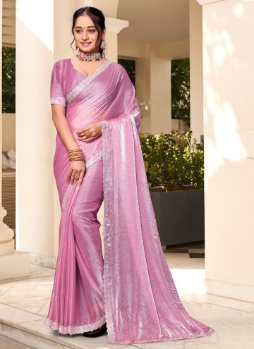 Pink color Silk Trendy Saree with Swarovski