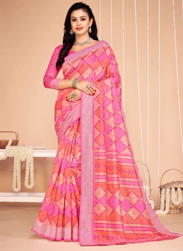 Pink color Tussar Silk Contemporary Saree with Digital Print