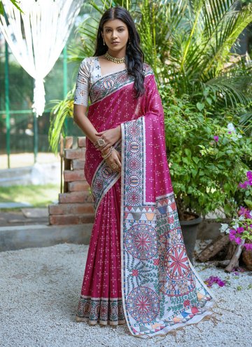 Pink color Tussar Silk Contemporary Saree with Woven
