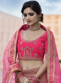 Pink color Velvet Lehenga Choli with Embroidered - 1
