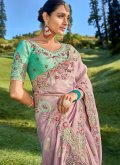 Pink color Viscose Designer Saree with Embroidered - 1