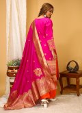 Pink color Woven Art Silk Readymade Designer Salwar Suit - 2