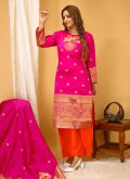 Pink color Woven Art Silk Readymade Designer Salwar Suit - 3