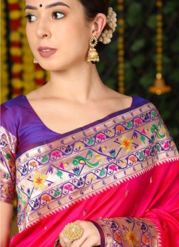 Pink color Woven Banarasi Designer Saree