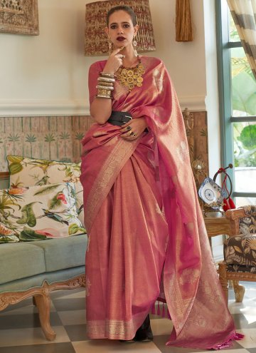 Pink color Woven Handloom Silk Bollywood Saree