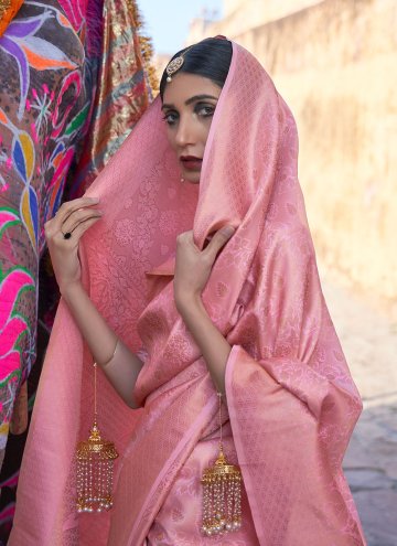 Pink color Woven Handloom Silk Classic Designer Saree