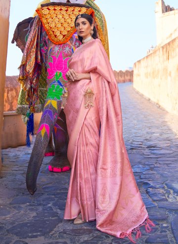 Pink color Woven Handloom Silk Classic Designer Sa