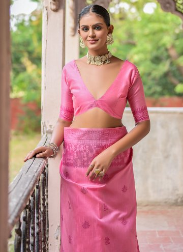 Pink color Woven Handloom Silk Contemporary Saree