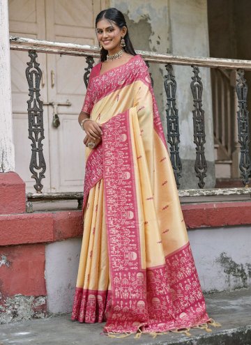 Pink color Woven Handloom Silk Contemporary Saree